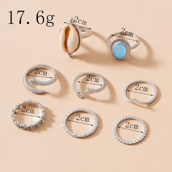 New Adorable Mother's Aqua Blue Silver Ring Set 8p - Picture 4 of 4